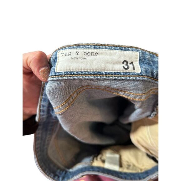 Rag & Bone Distressed Low Rise Ankle Slim Fit Boyfriend Jeans Blue Denim Size 31 - Picture 7 of 15